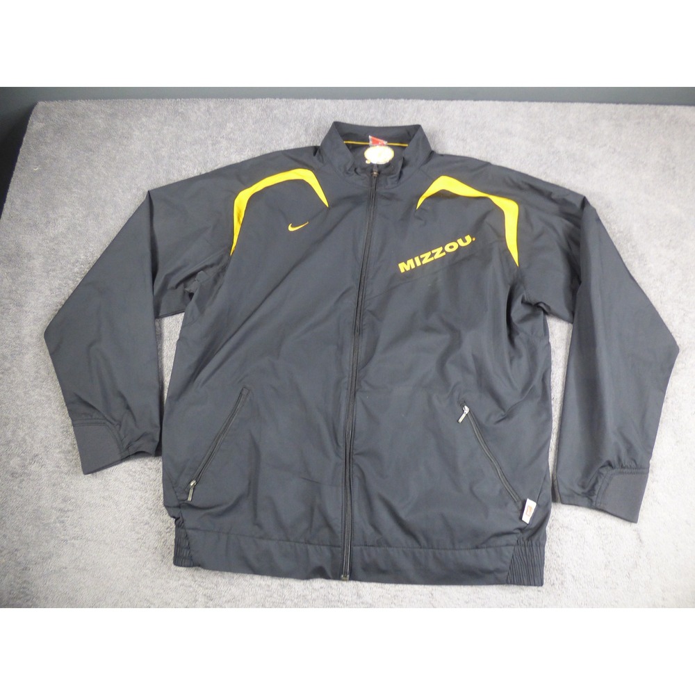 VTG Mizzou Missouri Tigers Mens Large Black Full Zip Windbreaker Jacket Nike